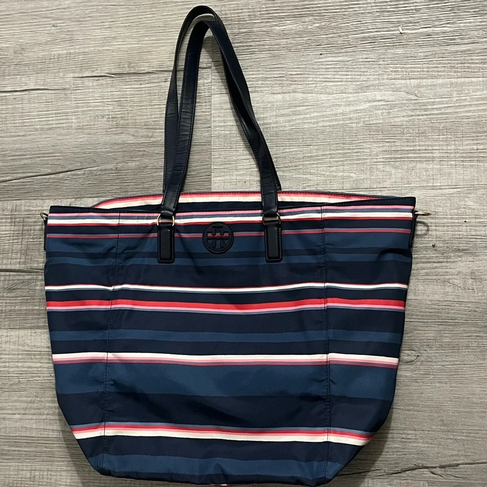 Tory Burch Tote Bag Nylon/Leather Striped